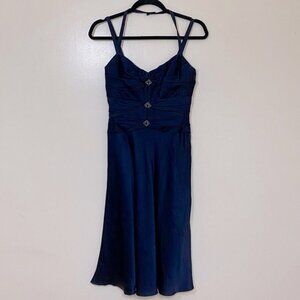 Badgley Mischka Navy Blue Silk Midi Dress 0